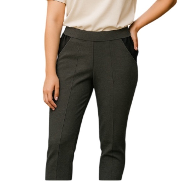 Michel Studio Pants - Michel Studio Taylor Slim Pants Grey Faux Leather Panels Stretch Trousers 14